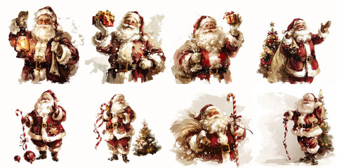 Santa Claus illustrations celebrating Christmas festivities and traditions  