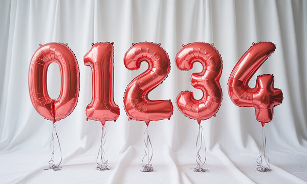 Red foil balloons spell out numbers zero through four