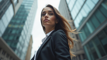 Caucasian Successful Businesswoman in Downtown New York City Extreme Close-Up
