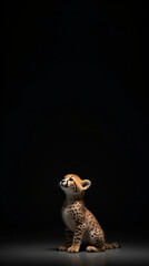 Cheetah Cub Looking Up on Black Background
