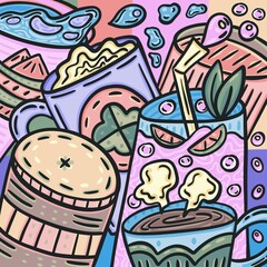 Drinks beverages doodles background illustration 
