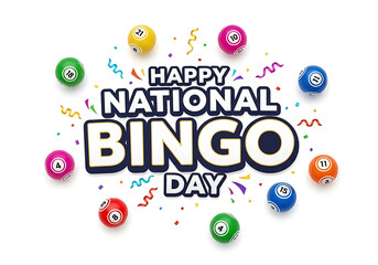 Happy National Bingo Day Text with, Colorful balloons illustrate a festive celebration design