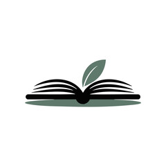 Open book with a green leaf symbol representing knowledge and nature isolated on transparent background