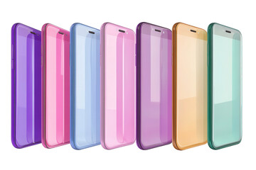 Colorful smartphone plastic icons arranged in a row showcasing playful designs and vibrant hues, perfect for digital applications and creative projects