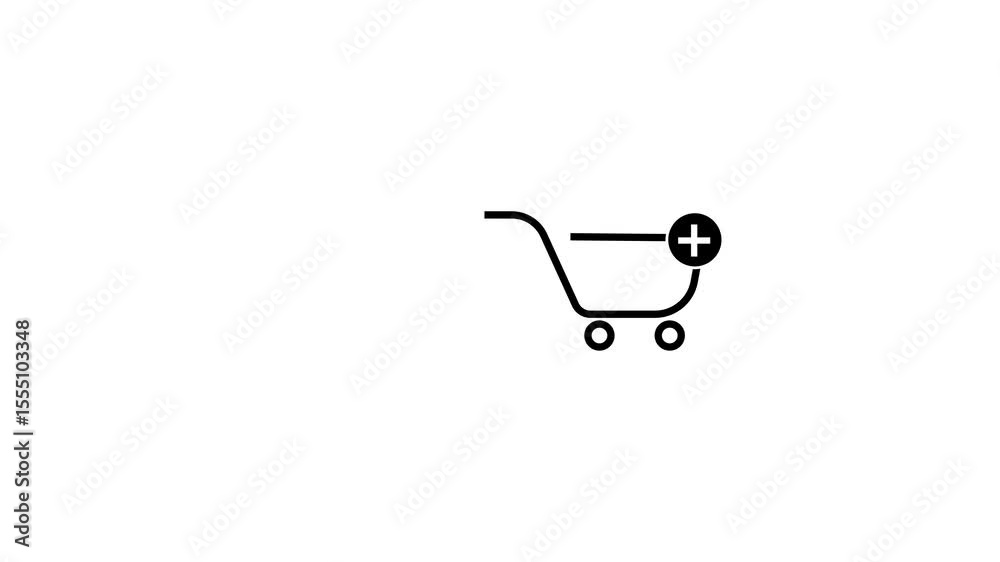 Poster animated minimalist shopping cart icon with plus sign suggesting online purchase addition. shopping 