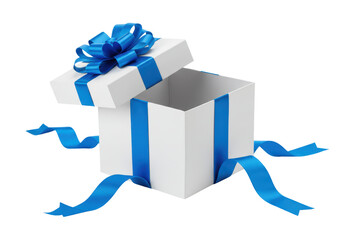 Isolated Open Gift Box with Blue Ribbon