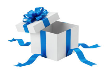 Isolated Open Gift Box with Blue Ribbon