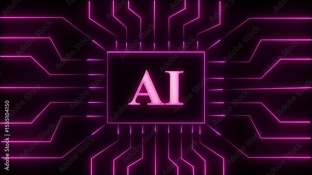 Poster glowing neon ai circuit board abstract digital technology artificial intelligence futuristic. circui
