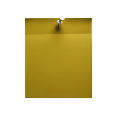 Reminder note in mustard yellow, held by a tack, perfect for bulletins or message boards, ideal for workspace memos and personal reminders, with ample blank space to write.