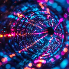 Fototapeta premium Abstract Data Tunnel with Neon Light Trails and Bokeh Effect