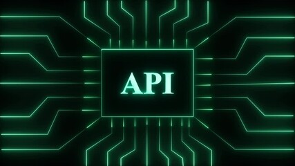 Animated visualization of api with glowing circuit board design and futuristic digital connectivity. API symbol represents efficient software connection. - Powered by Adobe