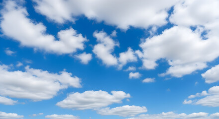 Obraz premium Beautiful Puffy Cumulus Clouds Floating in a Vast, Bright Blue Sky on a Sunny Day