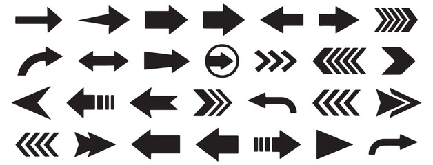  black arrow icons Collection various shapes and directions