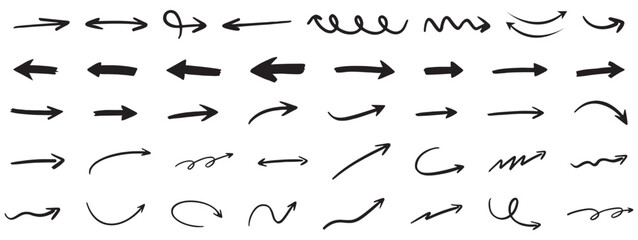 Hand Drawn black Arrows Collection on transparent Background