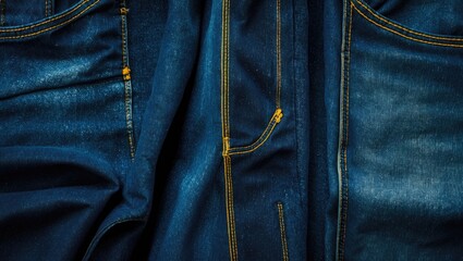 Naklejka premium Close-up of denim jeans with visible stitching and pockets. Casual fashion, clothing detail, and textile texture.