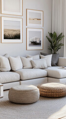 Inviting family living room with modular sofa and wall gallery