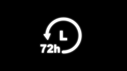 72 hours clock with circle arrow. Clock timer, time passage waiting time animation (4K) | 72 hours clock icon with moving arrows in 72 hour loop. Stopwatch animation.