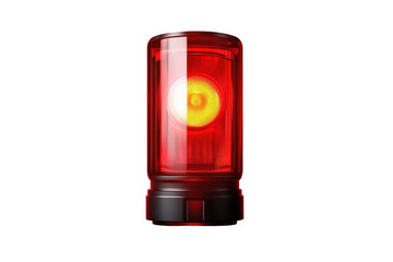 Bright red emergency light illuminating dark space while isolated against a transparent background
