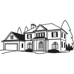 house--black-and-white-line-art--digital-illus