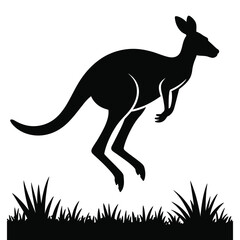 Fototapeta premium Kangaroo jumping in outback silhouette vector art on isolated black and white background