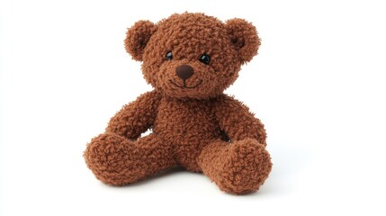 Obraz premium Brown teddy bear sits on a white background.