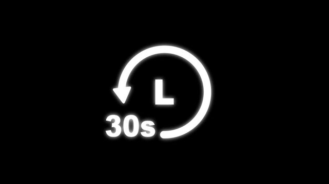 Clock 30 seconds icon, isolated on transparent background ,timer time passage waiting time animation 4k , 30 hours, 30 seconds arrow fast rotated 4k animation with alpha channel Clock stopwatch timer