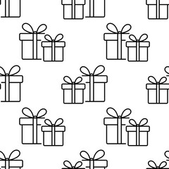Seamless pattern of gift boxes with ribbons
