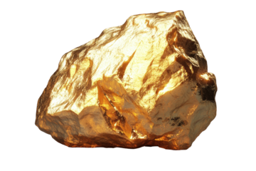 Natural gold nugget isolated on transparent background showcasing its unique texture and shine with intricate details and vivid colors