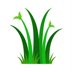 Tall Curved Green Grass Clump Cartoon Vector on White Background