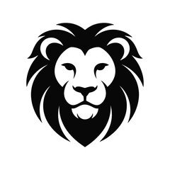Minimalist lion face silhouette with geometric tribal-style mane on black and white background