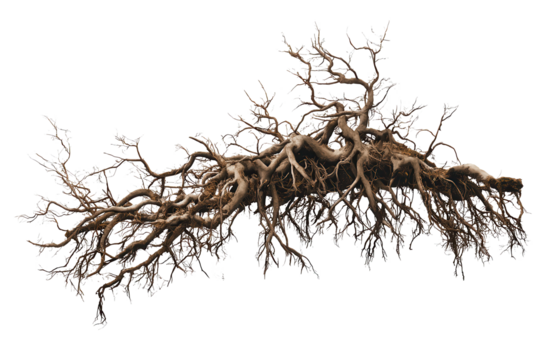 Intricate network of tree roots showcasing the complex underground structure of a tree found in a forest environment during early spring