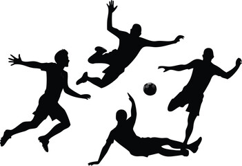 Dynamic Football Action Silhouettes Players in Motion Around the Ball on a White Background Capturing the Energy and Skill of the Game