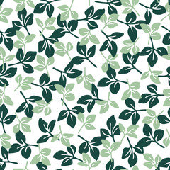 Hand drawn illustration of strawberry leaves. Seamless pattern with minimalist leaves.
