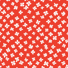 Seamless flower pattern. Geometric stylized flowers in groovy naive style. 60s and 70s Retro style.