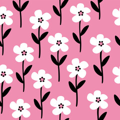 Geometric stylized flowers in groovy naive style. Floral botanic hand drawn design templates.