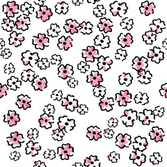 Seamless flower pattern. Geometric stylized flowers in groovy naive style. Floral botanic hand drawn design templates.