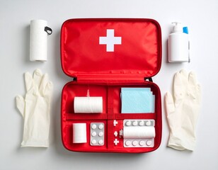 Open First Aid Kit with Medical Supplies – Top View