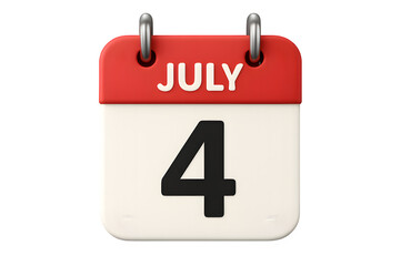 July 4th 3D Patriotic Calendar with American Flag Isolated on Transparent Background PNG


