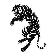 Obraz premium Striking tiger jumping attack silhouette vector on clean white background