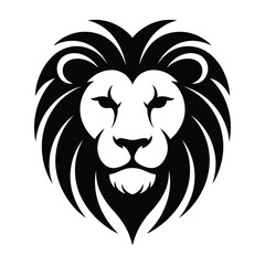 Tribal lion head silhouette with bold lines in tattoo and logo style vector on isolated black and white background
