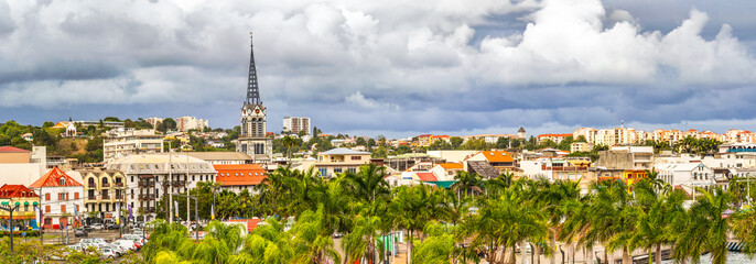 Downtown skyline panorama of Front of France, Martinique. Fort-de-France is a commune and the capital city of Martinique, a French department located in the Caribbean.