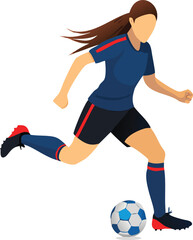 Female Soccer Player Kicking a Ball with Power and Precision Demonstrating Skill and Determination in a Vector Illustration on a White Background