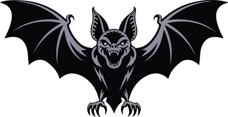Black Bat Silhouette Icon with Spread Wings – Halloween Vector Design