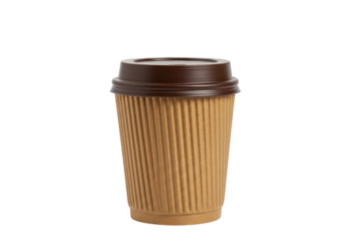Isolated Brown Paper Coffee Cup with Lid for Takeout