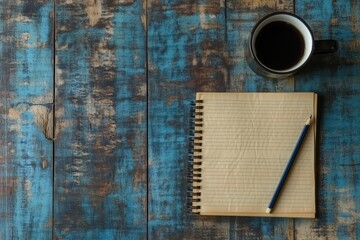 Pencil, sheet of paper and coffee mug.
