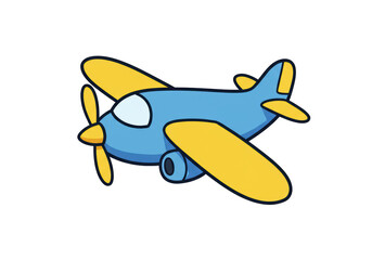Isolated Cartoon Style Airplane with Yellow Wings