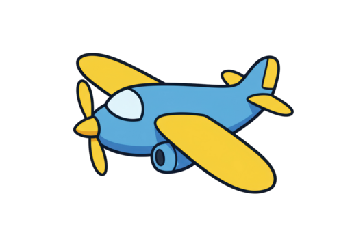 Isolated Cartoon Style Airplane with Yellow Wings