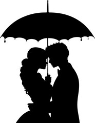 silhouette of a couple under umbrella
