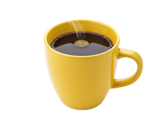 Isolated Yellow Mug Filled with Steaming Hot Coffee