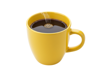 Isolated Yellow Mug Filled with Steaming Hot Coffee